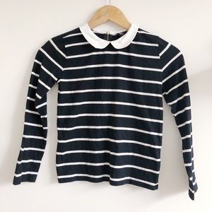White and Black Striped Collared Shirt